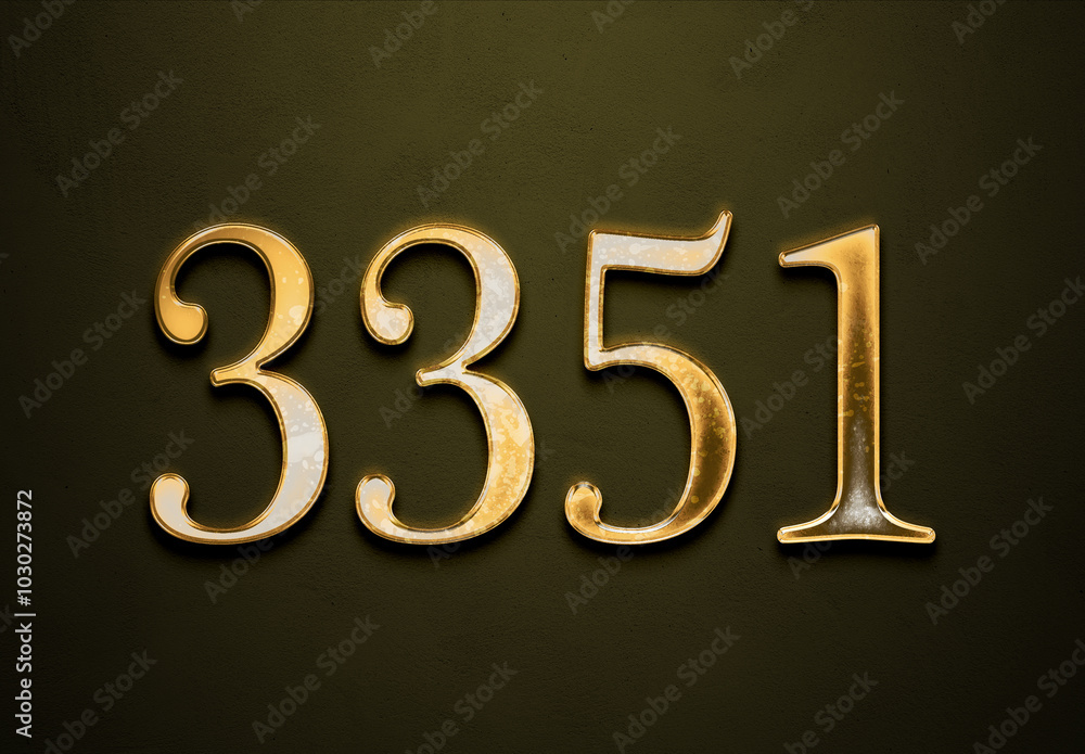 Old gold effect of 3351 number with 3D glossy style Mockup. Old gold effect of 3351 number with 3D glossy style Mockup.