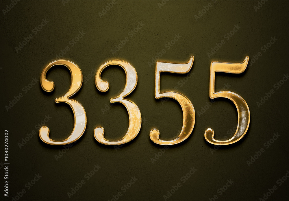 Old gold effect of 3355 number with 3D glossy style Mockup.