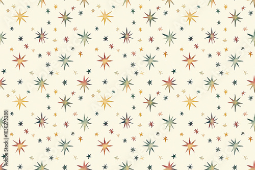 Obraz na płótnie A seamless watercolor pattern of golden stars in different sizes scattered on a light background, perfect for wallpapers, and paper gift packaging. w salonie