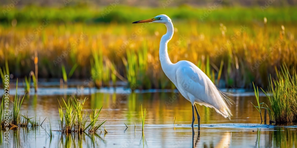 Wildlife interaction in marsh with Egret Wildlife interaction in marsh with Egret