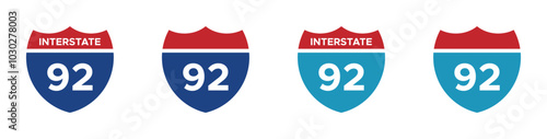 Interstate 92 highway vector signs. Interstate 92