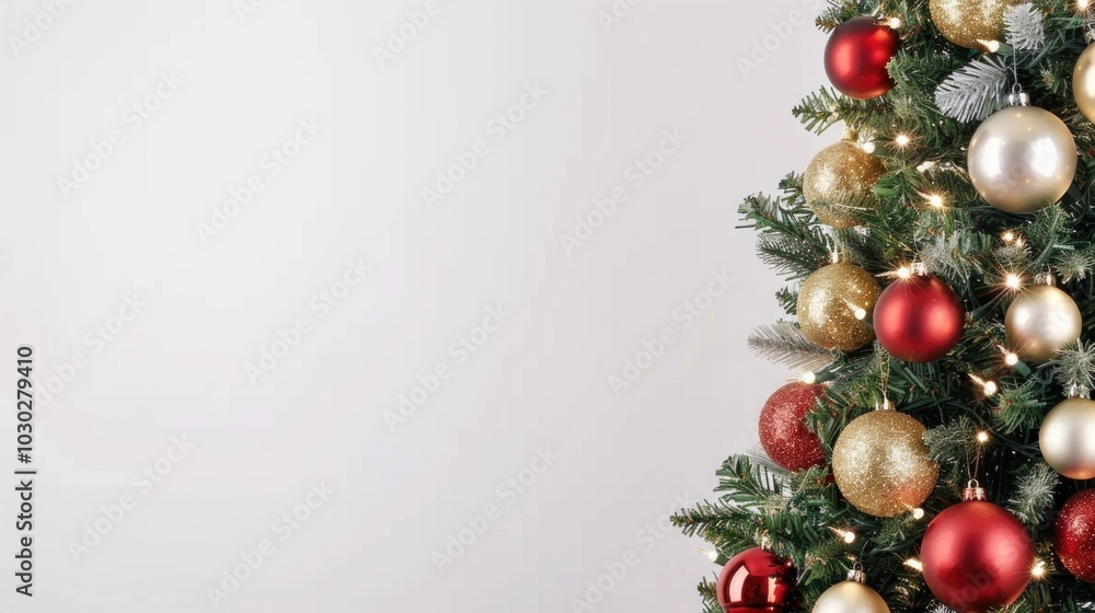 Festive christmas tree adorned with red and gold ornaments on a white background. Perfect for holiday themes, decorations, and christmas celebration concepts. Festive christmas tree adorned with red and gold ornaments on a white background. Perfect for holiday themes, decorations, and christmas celebration concepts.
