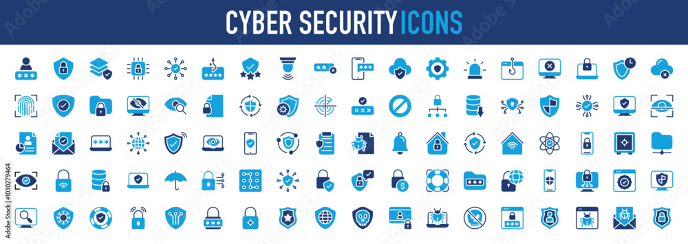 Cyber Security set of blue icons. Login, Overlay, Secure, Phising, Chip, Network Connection, Stars, Alarm System, Password, Incorrect, Configuration, Cancel, Radar, Time, Laptop vector illustration. Cyber Security set of blue icons. Login, Overlay, Secure, Phising, Chip, Network Connection, Stars, Alarm System, Password, Incorrect, Configuration, Cancel, Radar, Time, Laptop vector illustration.