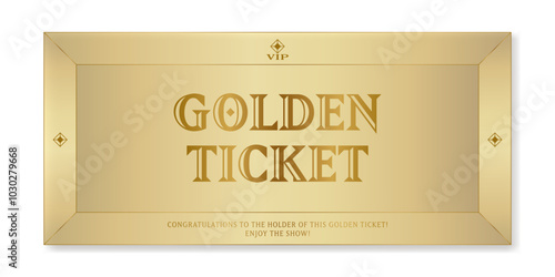 Universal ticket template in classic style in light golden colors for festive  events. Vector, for web and print. Just add your text.