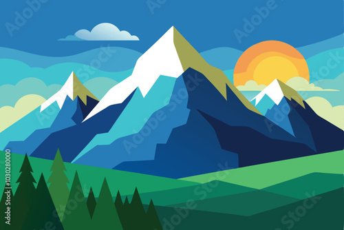 Landscape illustration of mountain ridge scenery vector