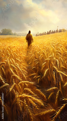 Jesus Walking Through Wheat Field
