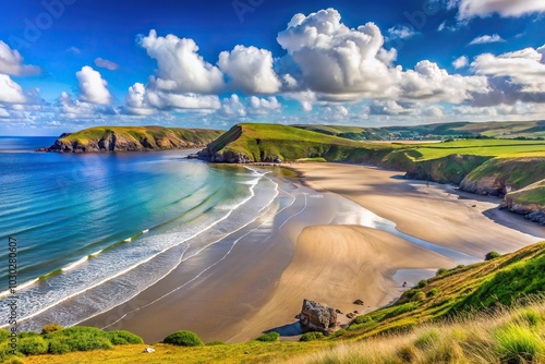 Low angle view of Newgale Street in St Brides Bay, Haverfordwest, Pembrokeshire, Wales
