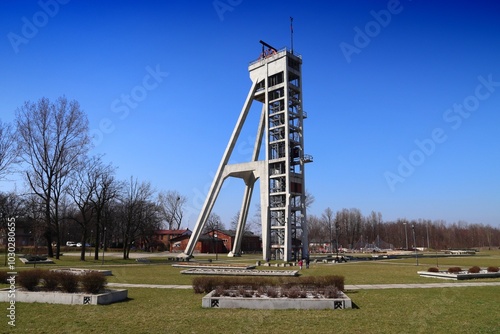 Coal mine headframe in Chorzow, Poland. Upper Silesia (Gorny Slask) region landmarks in Poland. photo