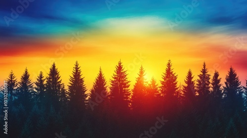 Sunset Silhouette of Pine Trees