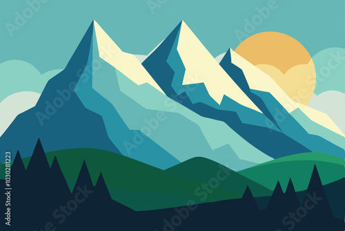 Landscape illustration of mountain ridge scenery vector