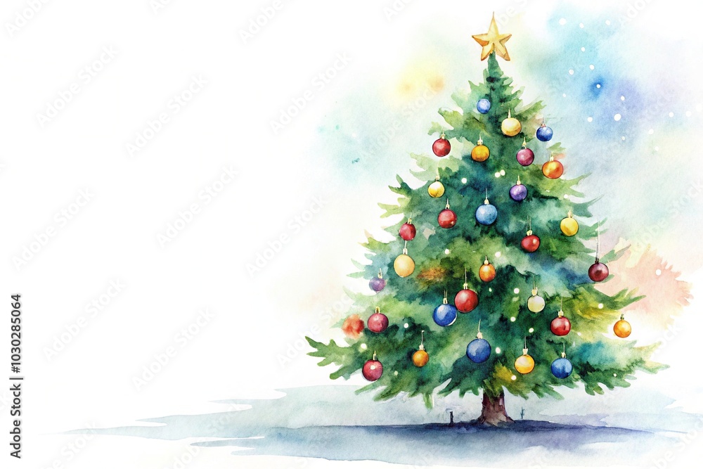 Obraz premium Low angle watercolor art of Christmas tree on white background