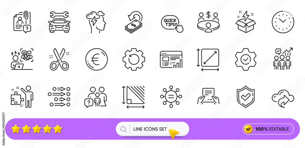 Square area, Ethics and Car line icons for web app. Pack of Creative idea, Euro money, Difficult stress pictogram icons. Receive file, Web report, Strategy signs. Time management. Search bar. Vector Square area, Ethics and Car line icons for web app. Pack of Creative idea, Euro money, Difficult stress pictogram icons. Receive file, Web report, Strategy signs. Time management. Search bar. Vector