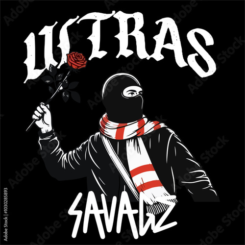 Illustration Vector of Football Fans Ultras Hooligan fighting style Red White Color isolated Black background
