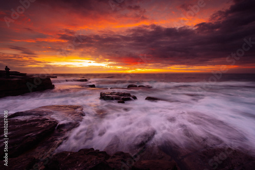 Vivid sky sunrise over coastal Sydney Australia
