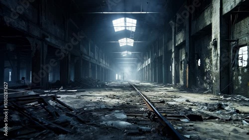 Old abandoned factory, empty and dark space