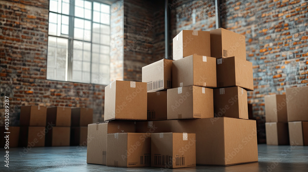 A stack of opened cardboard boxes in a corner of a warehouse, with items ready for inventory or shipping, showcasing industrial logistics. A stack of opened cardboard boxes in a corner of a warehouse, with items ready for inventory or shipping, showcasing industrial logistics.