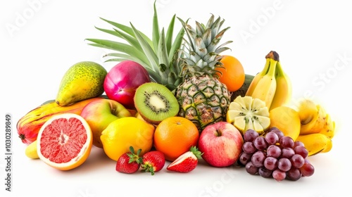 Colorful Medley: A Captivating Array of Exotic Fruits on a White Canvas ( Aspect Ratio)