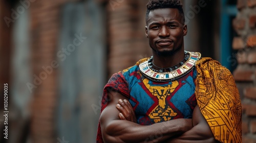 African Man with Heroic Expression, Portrait of a Confident Male Generative AI