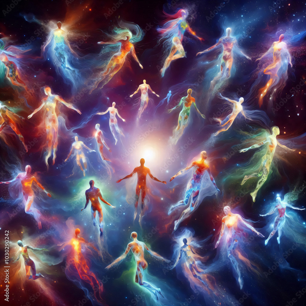 After death, the soul ascends to heaven accompanied by other souls with auras. Tunnel of Light After death, the soul ascends to heaven accompanied by other souls with auras. Tunnel of Light