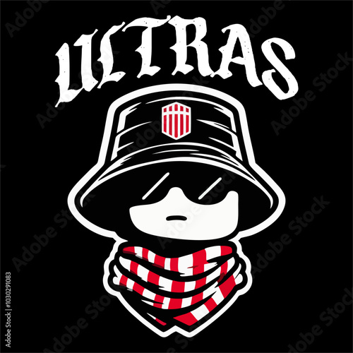 Illustration Vector Football Fans ultras hooligan with Funny Character in white red color