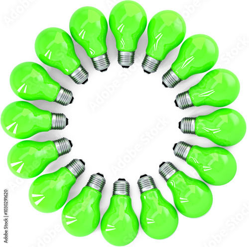 Green light bulbs forming a frame. 3d illustration photo