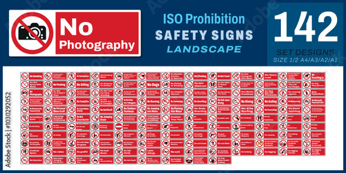 139 set ISO prohibition safety signs v28_no photography_landscape size 1/2 a4,a3,a2,a1	

