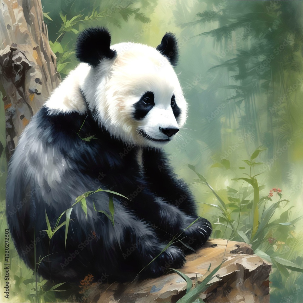 Fototapeta premium Adorable wild animal panda.