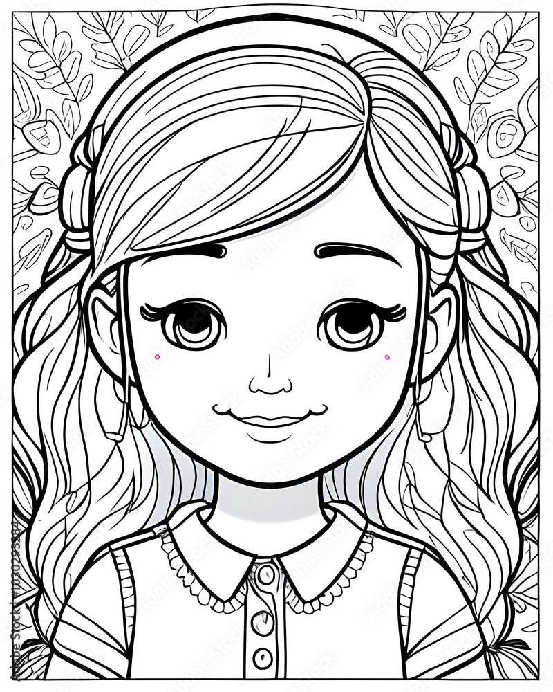 A black and white drawing of a girl with long hair. A black and white drawing of a girl with long hair.