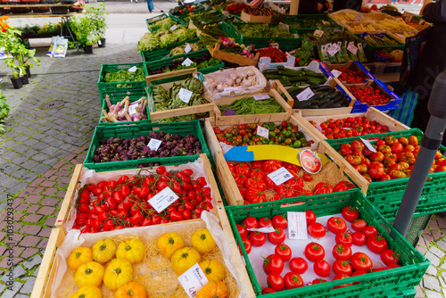 Vibrant Display of Fresh Vegetables at Local Market Stall