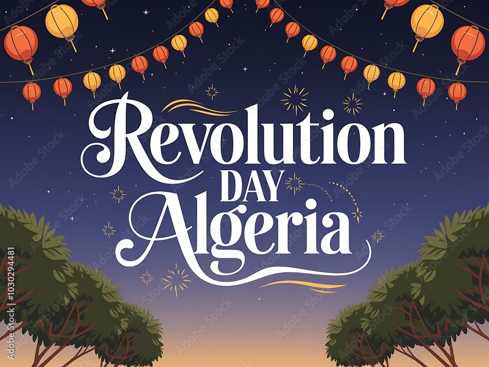 Fototapeta premium Festive Night Sky Celebrating Algerian Revolution Day