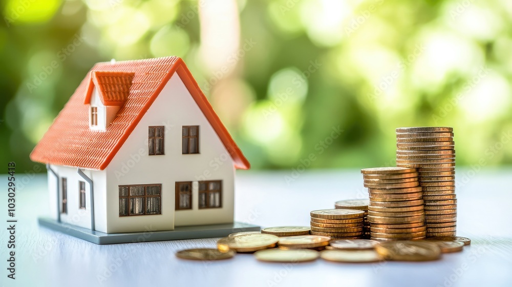 A clear view of a house model placed next to a tall stack of coins on a bright white table, symbolizing the intersection of real estate investment and financial strategies. A clear view of a house model placed next to a tall stack of coins on a bright white table, symbolizing the intersection of real estate investment and financial strategies.