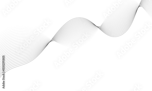 Vector wavy grey lines flowing smooth curve  black gradient color on transparent background in concept of technology, science, music, sound, banner, poster, modern.