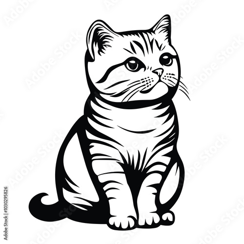 American Shorthair Cat Vector illustrations for Graphic Design, tattoo, t-shirt prints, posters, mugs