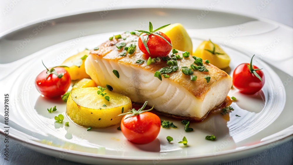 Luxury dish of codfish with potatoes and tomatoes Luxury dish of codfish with potatoes and tomatoes