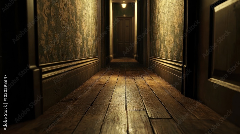Dark Hallway with Worn Wood Floors Dark Hallway with Worn Wood Floors