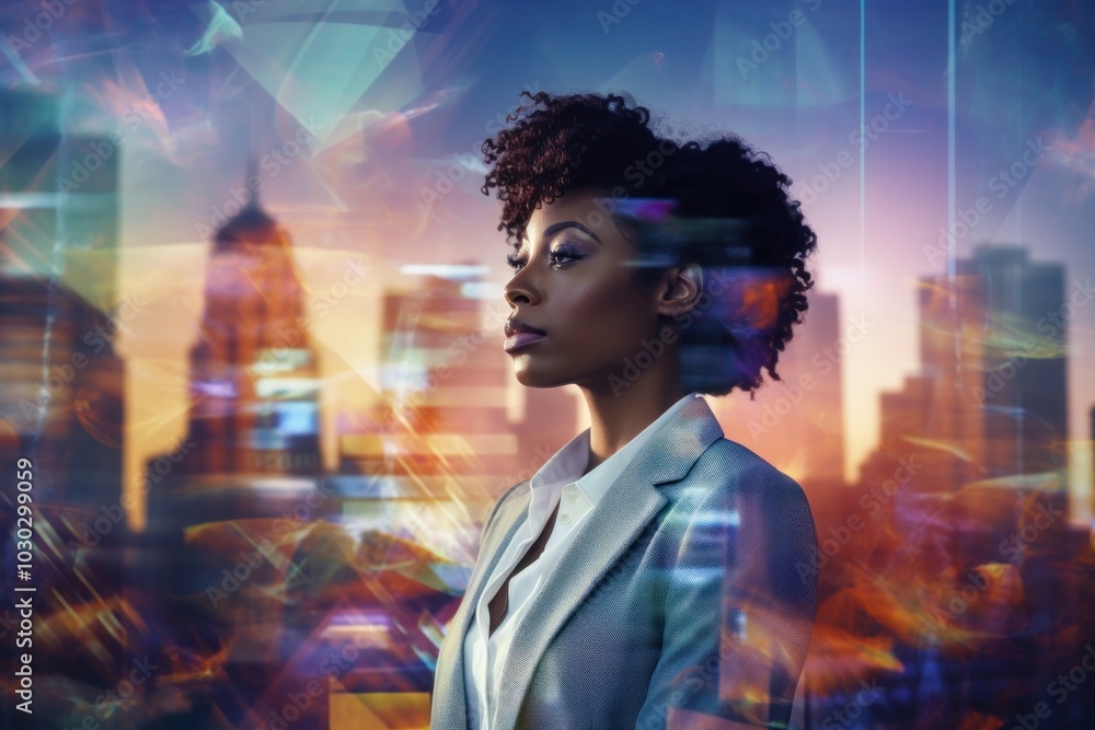 African American businesswoman portrait photo city. African American businesswoman portrait photo city.