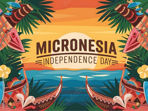 Micronesia Independence Day with Palm Trees and Boats