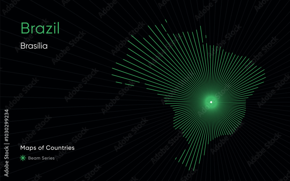 Abstract Map of Brazil with Laser Beams from Brasilia Abstract Map of Brazil with Laser Beams from Brasilia