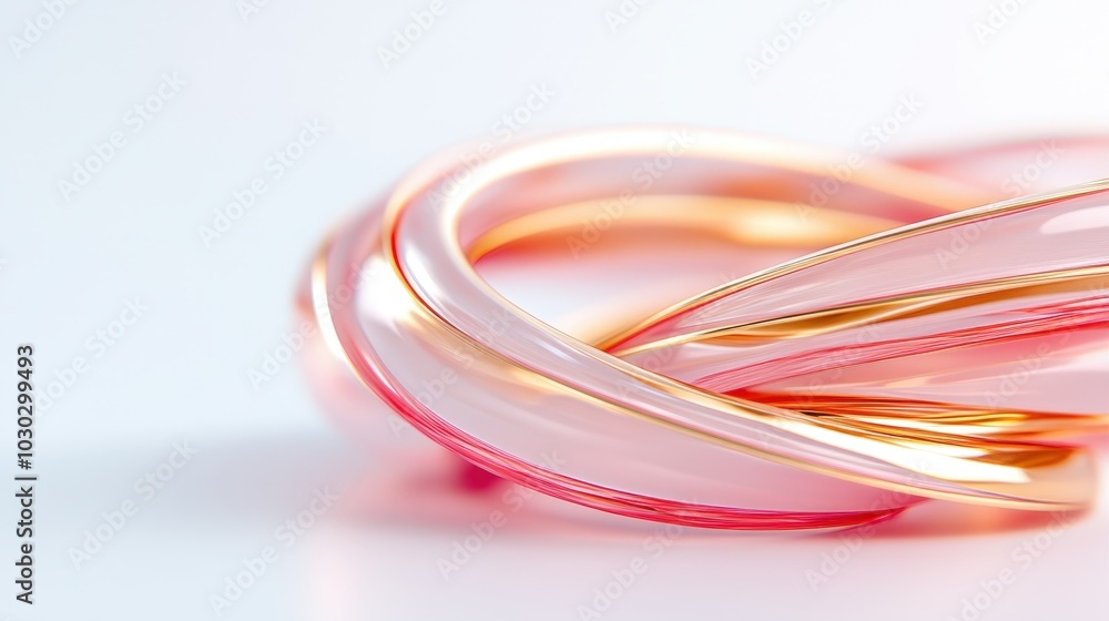 Abstract glass art with pink and gold fluid shapes on white background Abstract glass art with pink and gold fluid shapes on white background