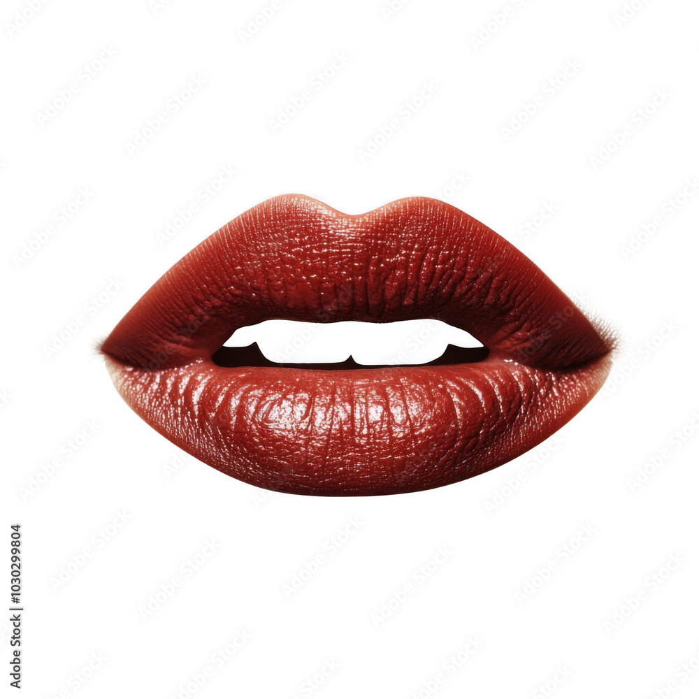 Obraz premium Glossy red lips isolated on white background in elegant beauty concept