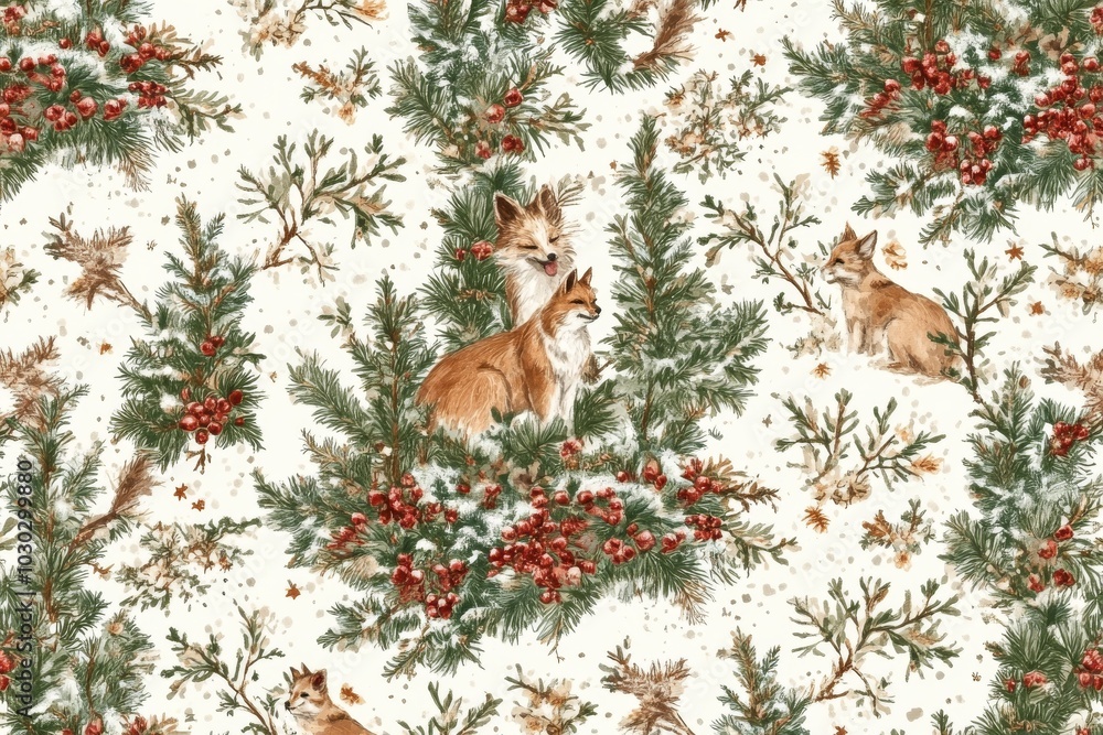 Fototapeta premium Cats sitting in a forest surrounded by snow covered trees in a peaceful winter wallpaper design blending natures beauty calm and warmth in a heartwarming scenic pattern