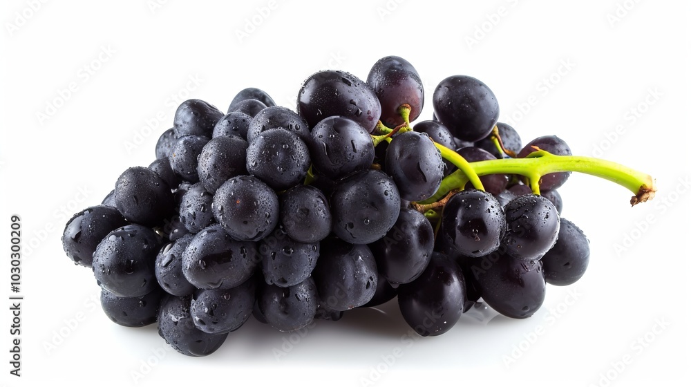 Vibrant Solo: Beautiful Black Grapes Standing Out on a White Canvas - Vibrant Solo: Beautiful Black Grapes Standing Out on a White Canvas -