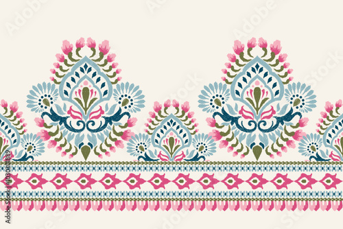 Sarong pattern.Ikat floral pattern on white background vector illustration.design for texture fabric,clothing,decoration,print.