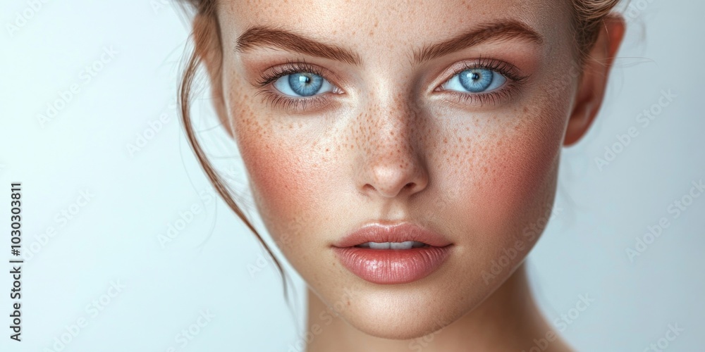 Vogue-inspired Beauty Close-up with Stunning Eyes and Freckles Vogue-inspired Beauty Close-up with Stunning Eyes and Freckles