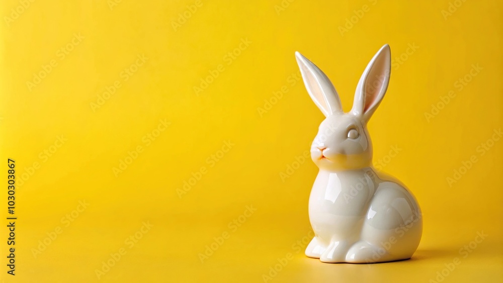 Minimalist ceramic easter bunny on yellow background Minimalist ceramic easter bunny on yellow background