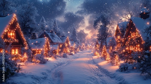 Winter Wonderland Illustration   Festive Christmas Village Design