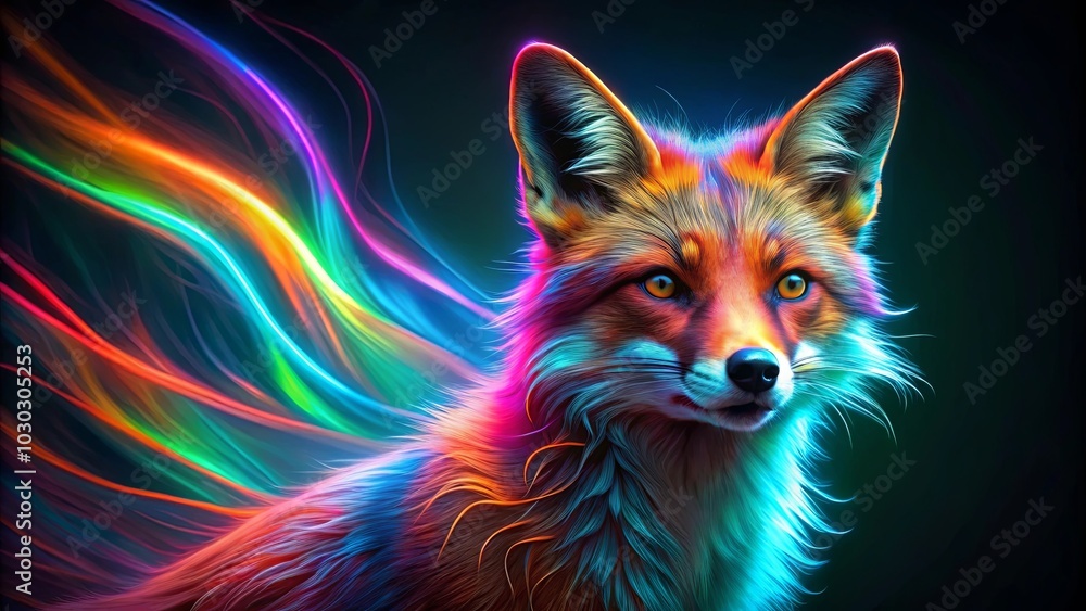 A captivating portrait of a fox bathed in a spectrum of vibrant, swirling light, its fur shimmering with an ethereal glow. A captivating portrait of a fox bathed in a spectrum of vibrant, swirling light, its fur shimmering with an ethereal glow.