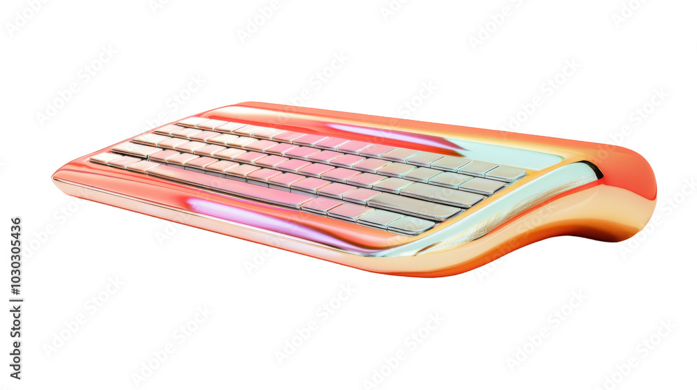 Iridescent keyboard with illuminated keys for creative digital media design - transparent background png Iridescent keyboard with illuminated keys for creative digital media design - transparent background png