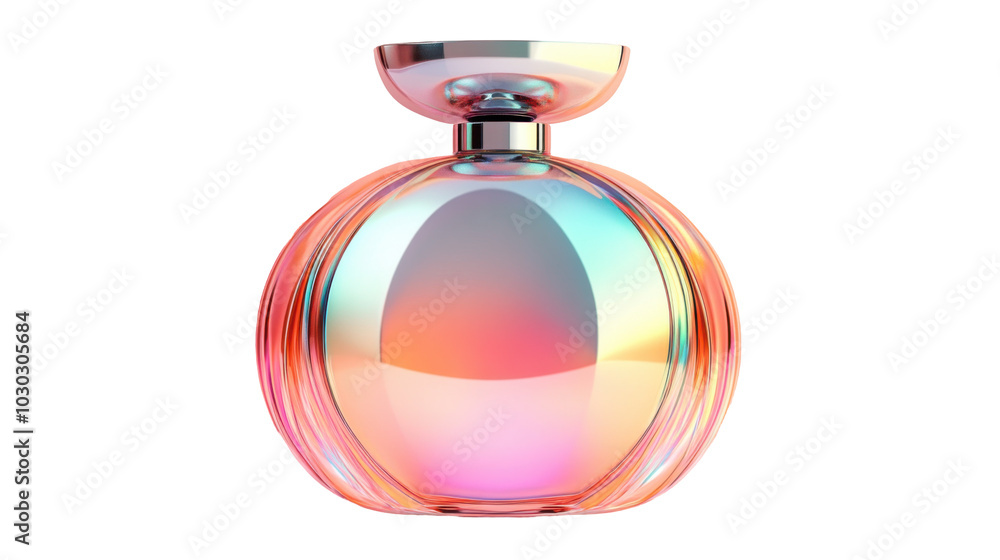 Obraz premium Iridescent luxury perfume bottle with shimmer for beauty salons and digital media - transparent background png