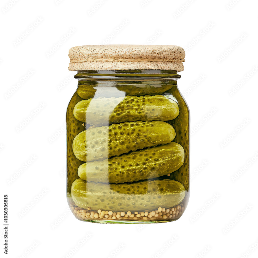 Pickles in a glass jar, white isolate background, transparent background Pickles in a glass jar, white isolate background, transparent background